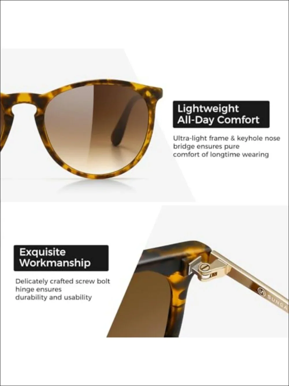 SUNGAIT Premium Vintage Round Polarized Sunglasses UV400 Retro Unisex